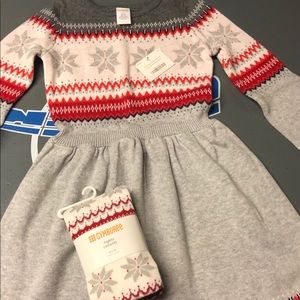 Sweater dress with matching tights